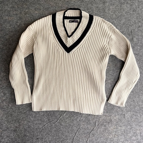 Tennis V Neck Sweater Women's Medium Cable‎ Knit Varsity Cricket Academia - Picture 1 of 5